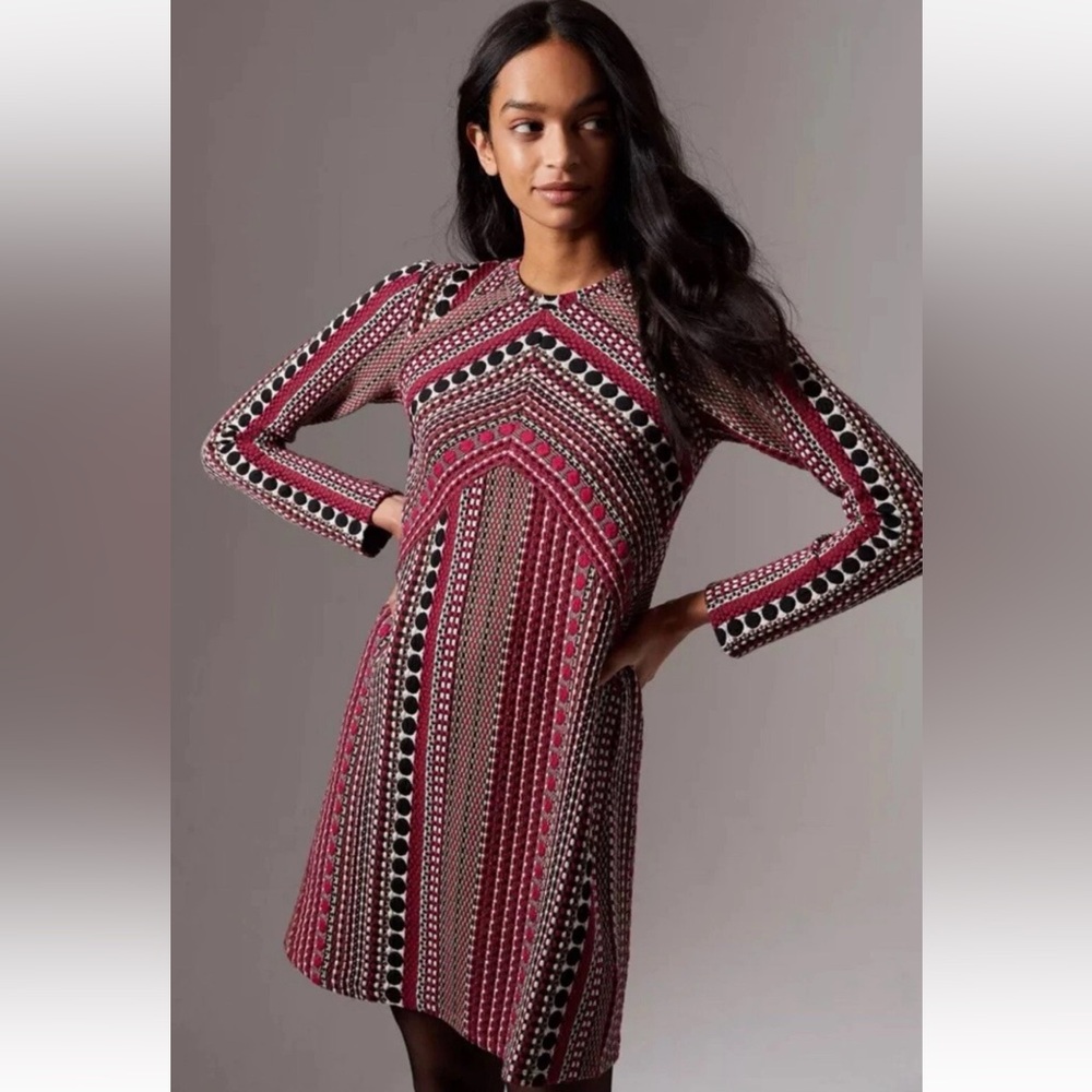 *NWT* ANTHROPOLOGIE x MAEVE LS Textured Dress in Black Multi — S